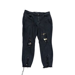 Judy Blue Leopard Print Patch High Rise Distressed Skinny Jeans Raw Hem 20W